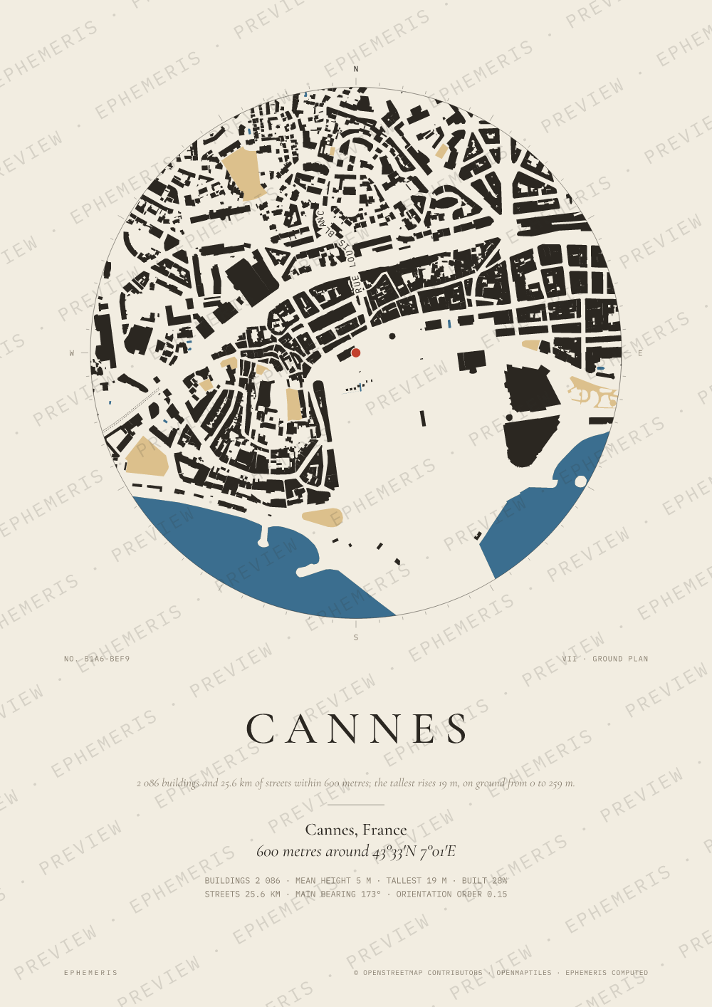 Cannes map poster: the city drawn as a plan