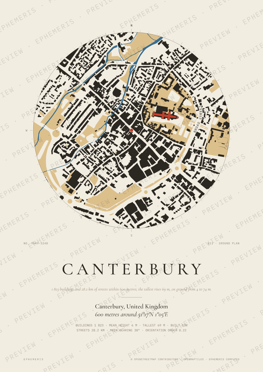 Canterbury map poster: the city drawn as a plan