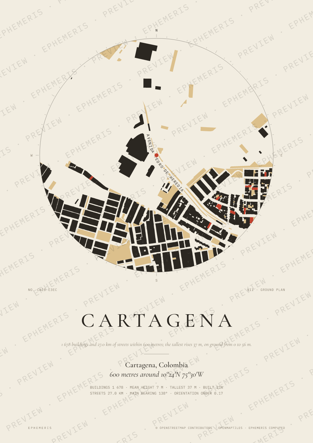 Cartagena map poster: the city drawn as a plan