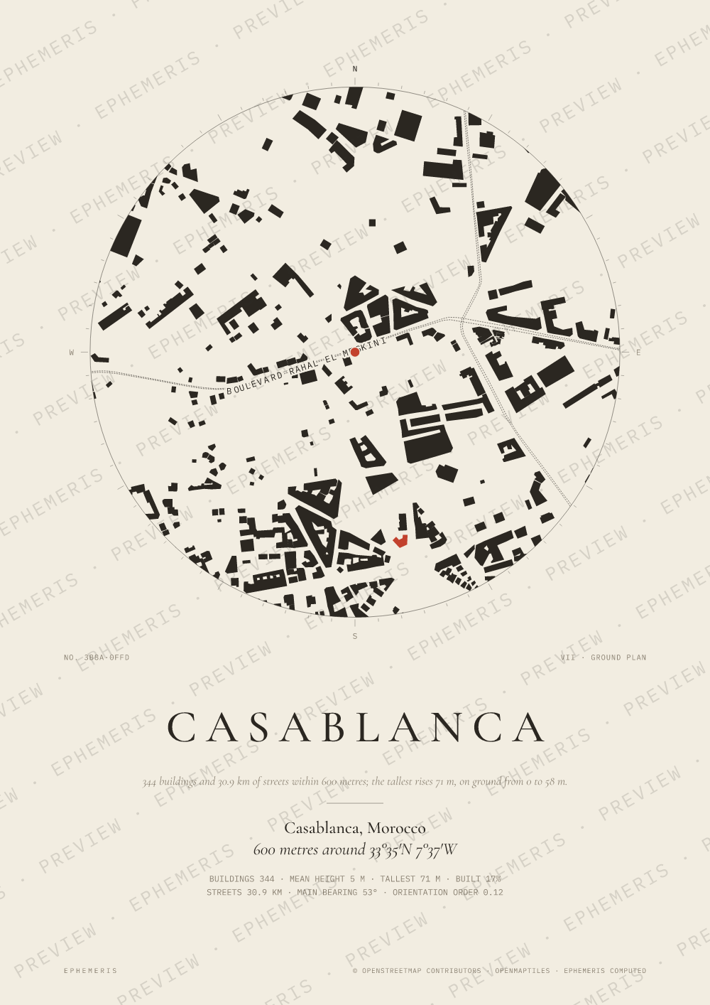 Casablanca map poster: the city drawn as a plan