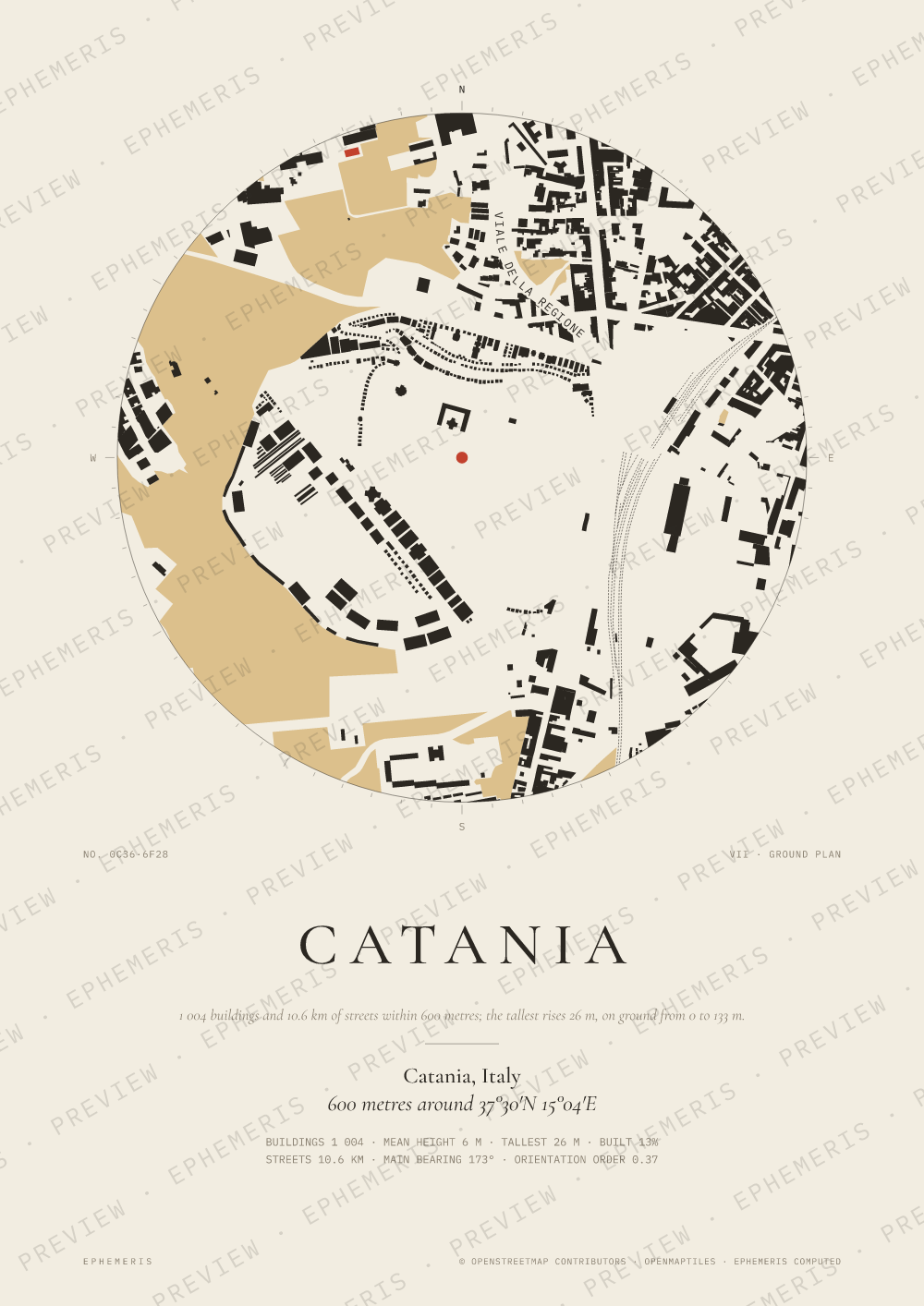 Catania map poster: the city drawn as a plan