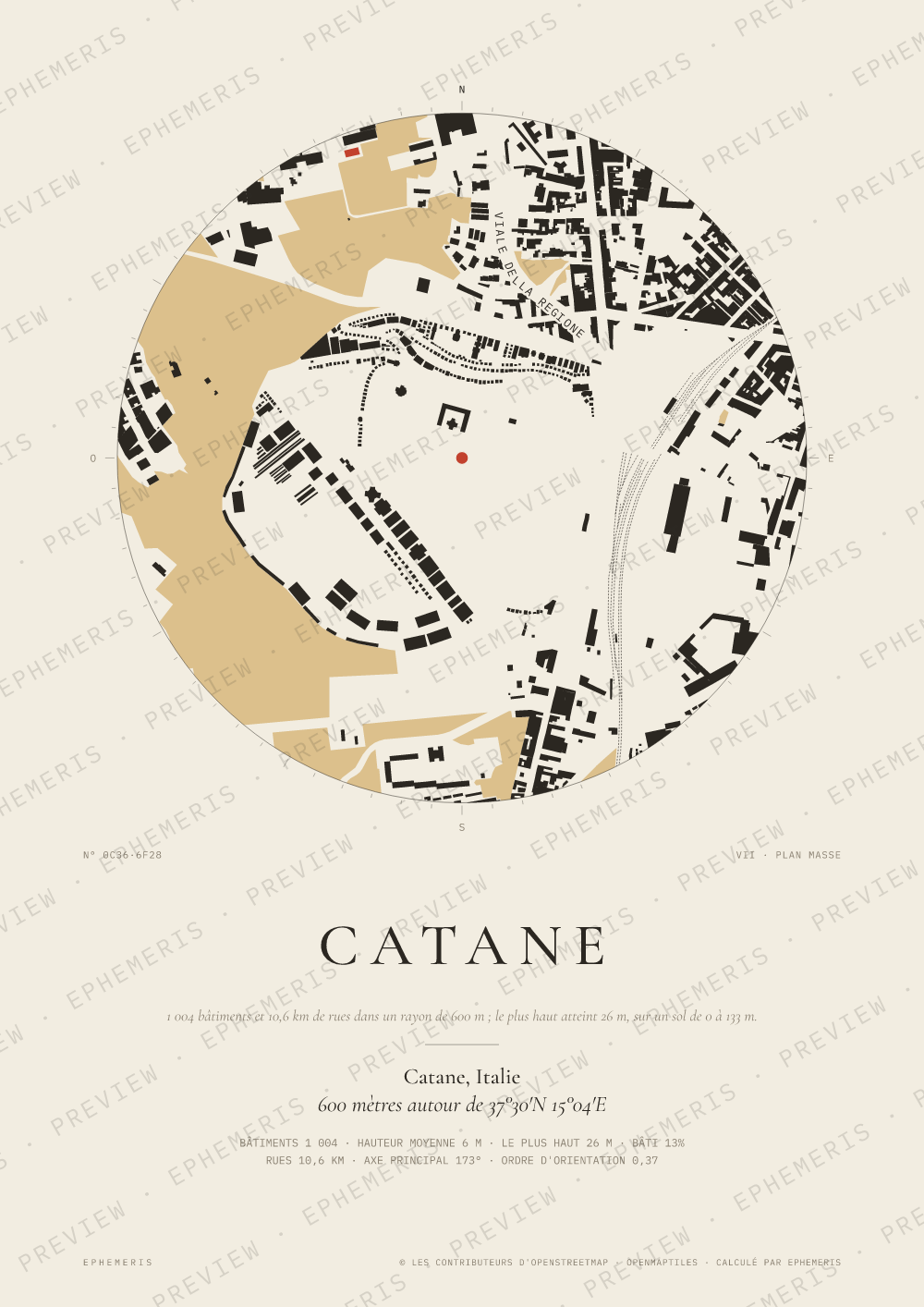 Affiche carte de Catane : la ville dessinée en plan