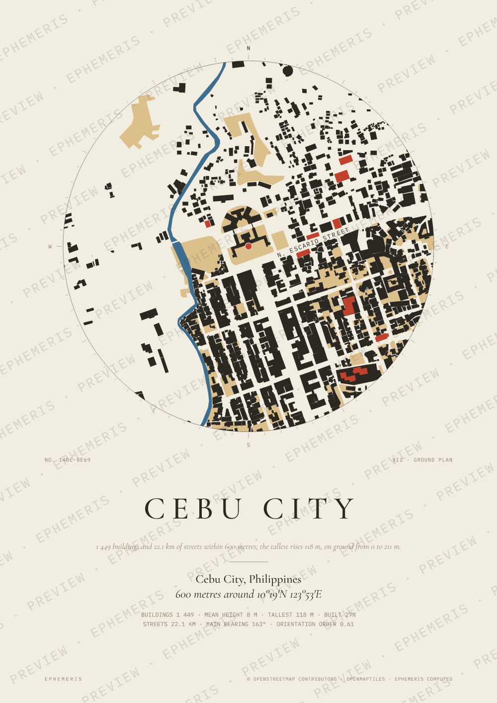 Cebu City map poster: the city drawn as a plan