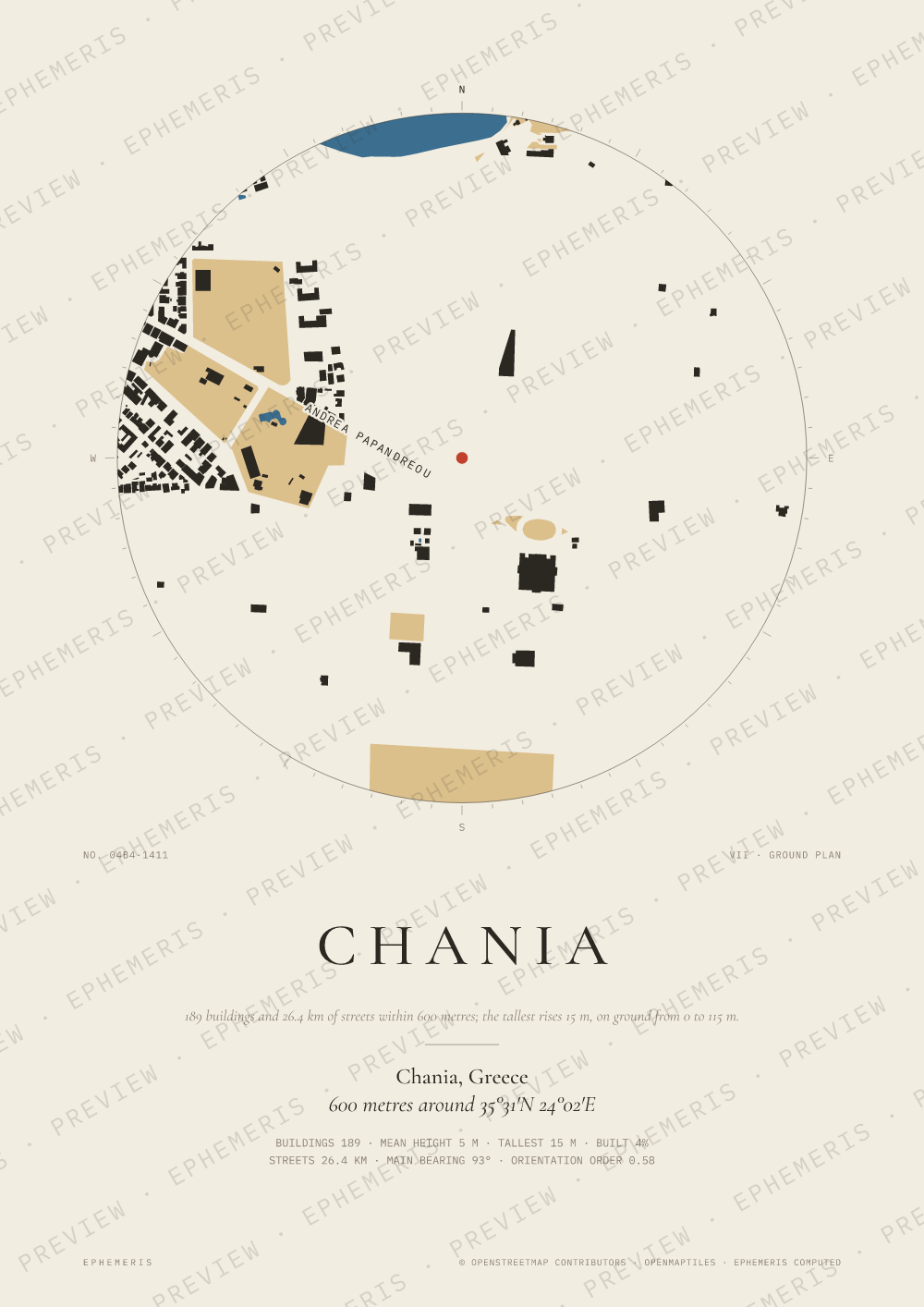 Chania map poster: the city drawn as a plan
