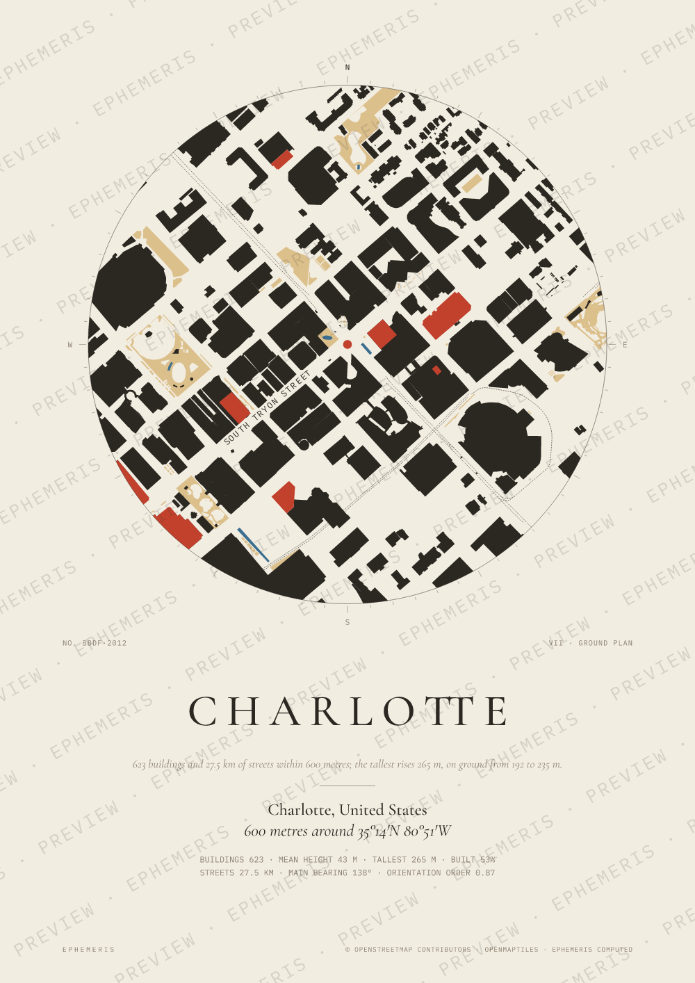 Charlotte map poster: the city drawn as a plan