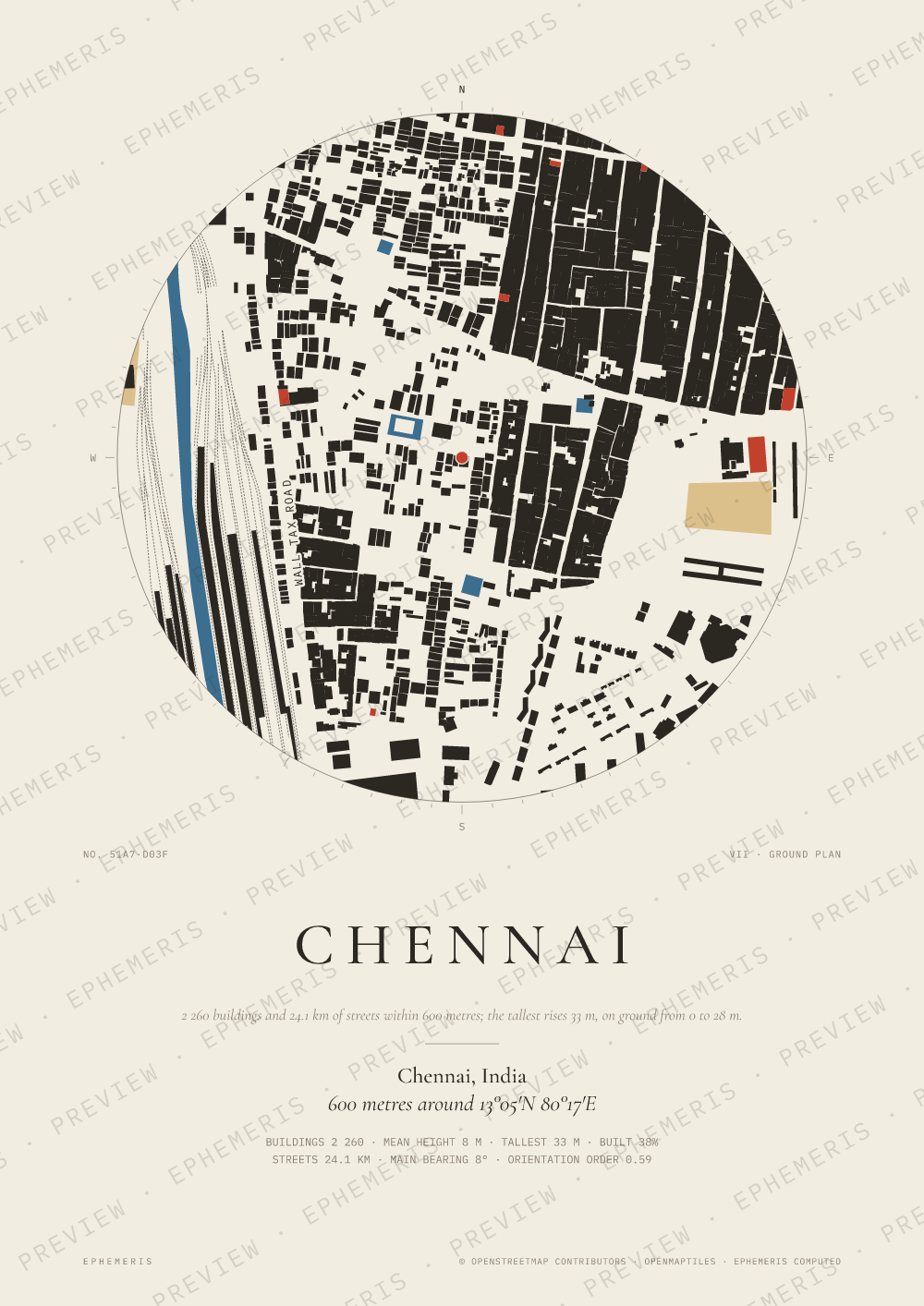 Chennai map poster: the city drawn as a plan