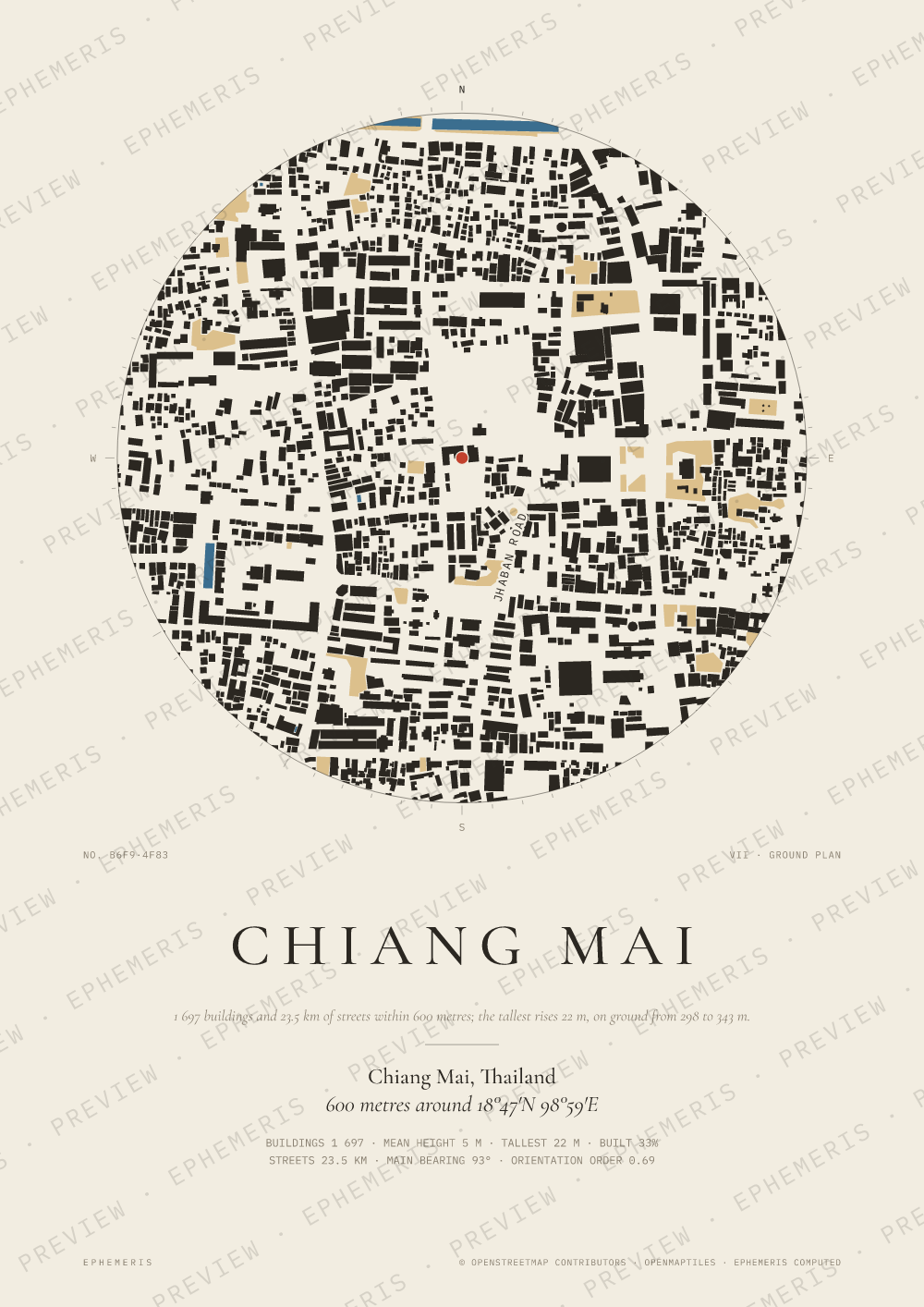 Chiang Mai map poster: the city drawn as a plan