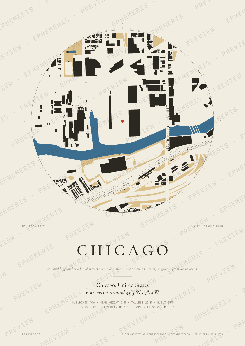Chicago map poster: the city drawn as a plan