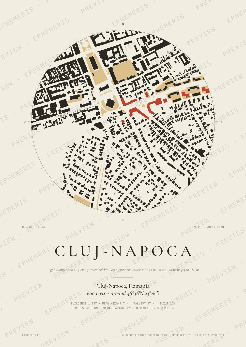 Cluj-Napoca map poster: the city drawn as a plan