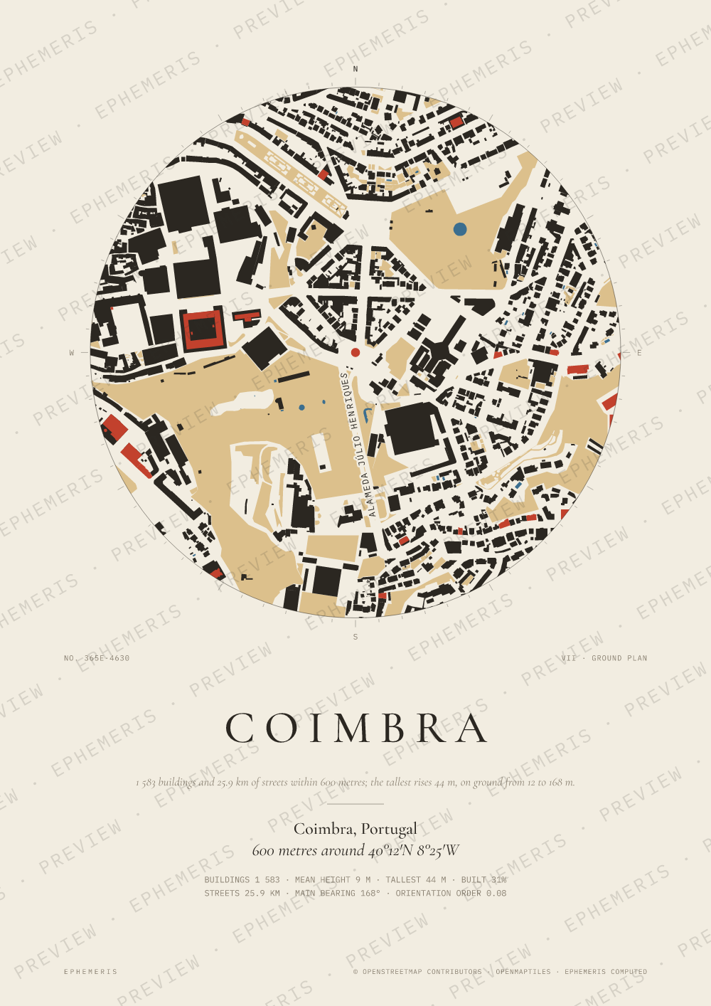 Coimbra map poster: the city drawn as a plan