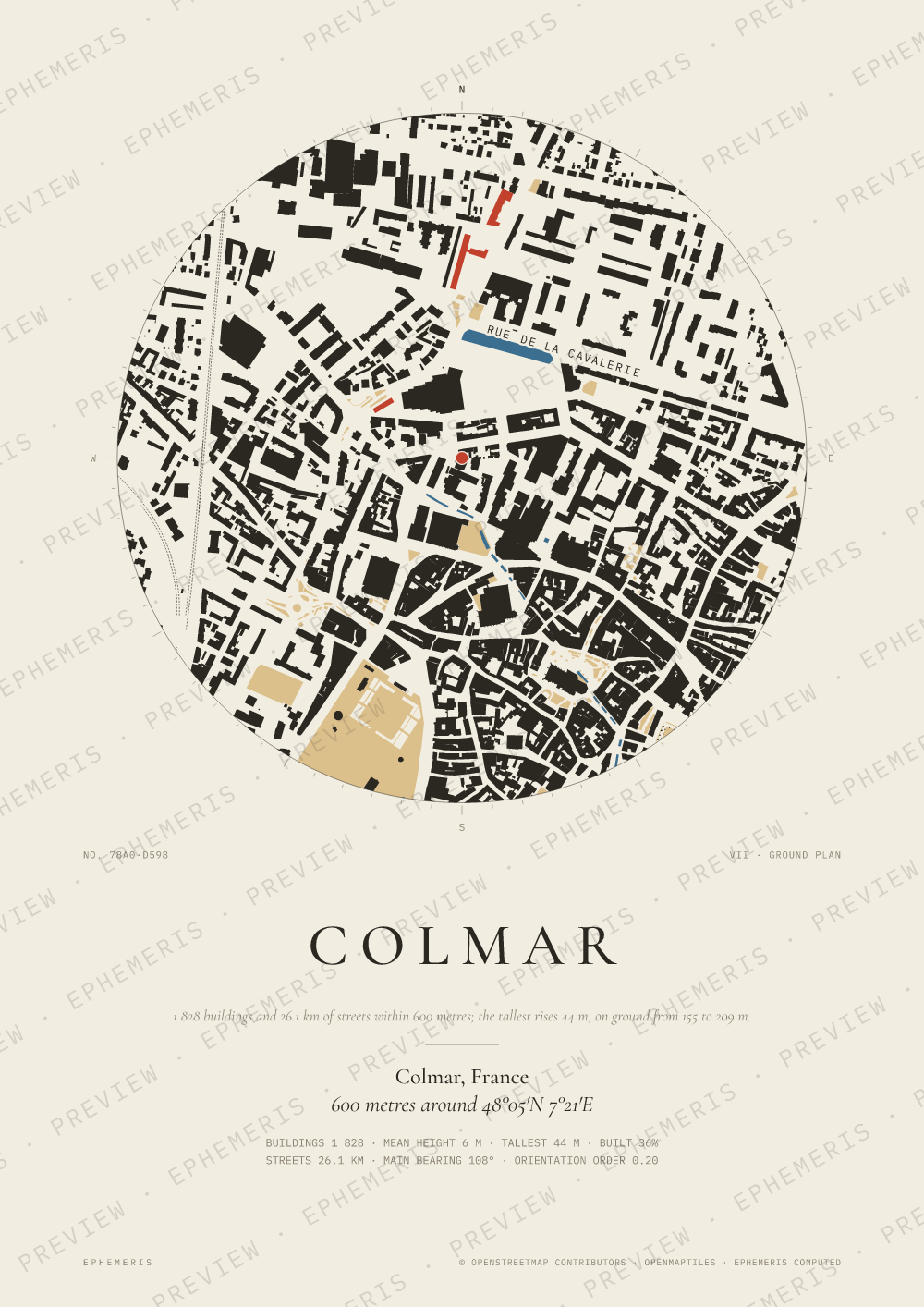 Colmar map poster: the city drawn as a plan