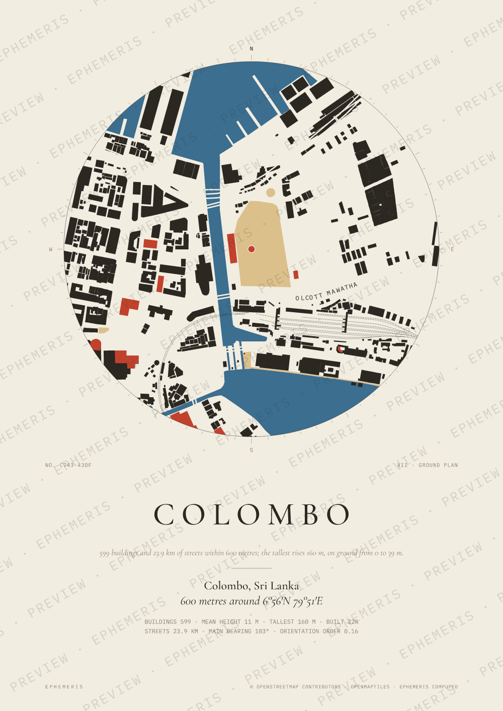 Colombo map poster: the city drawn as a plan