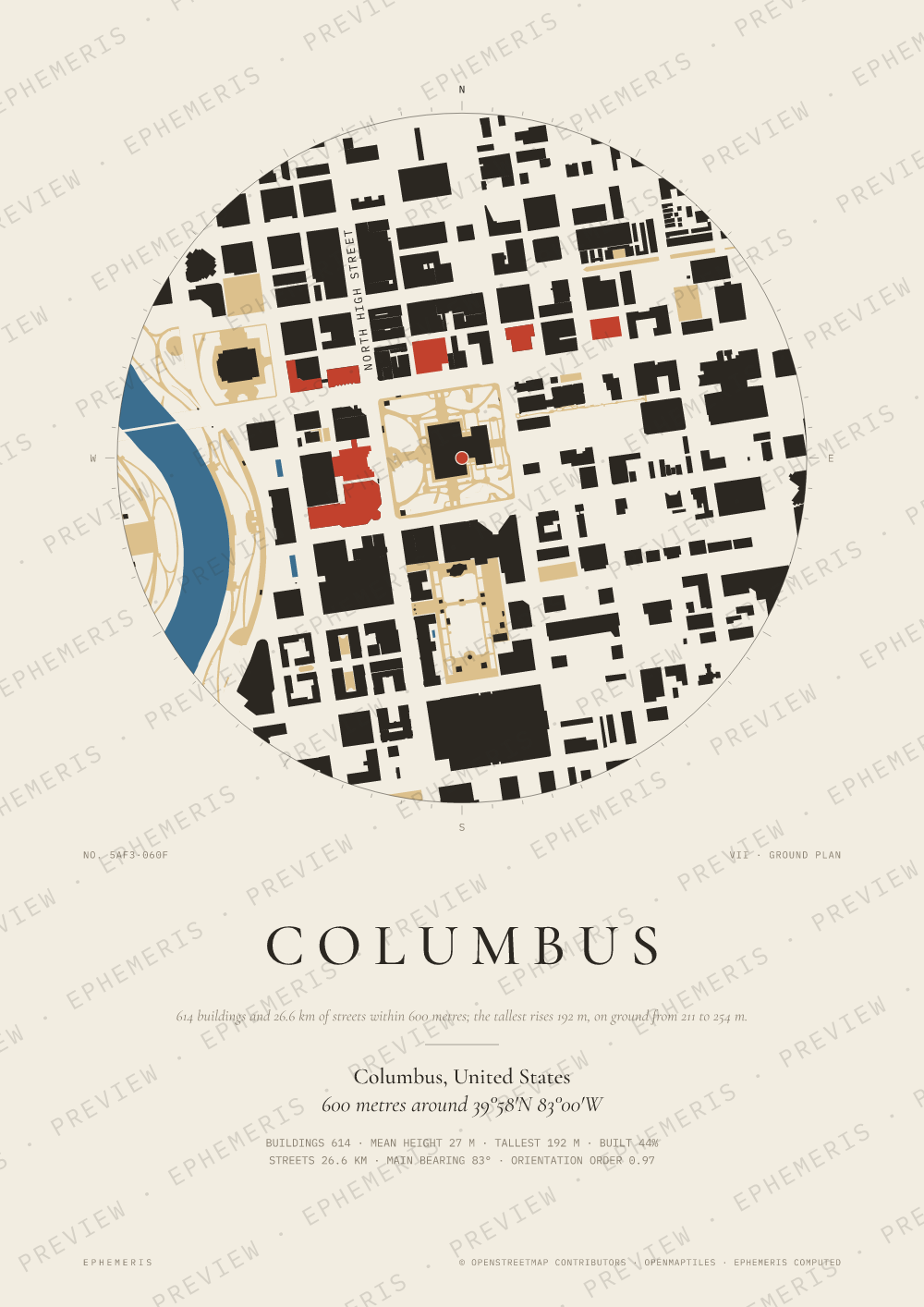 Columbus map poster: the city drawn as a plan
