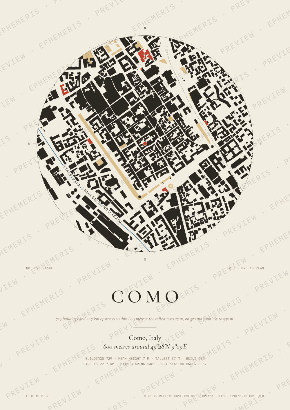Como map poster: the city drawn as a plan