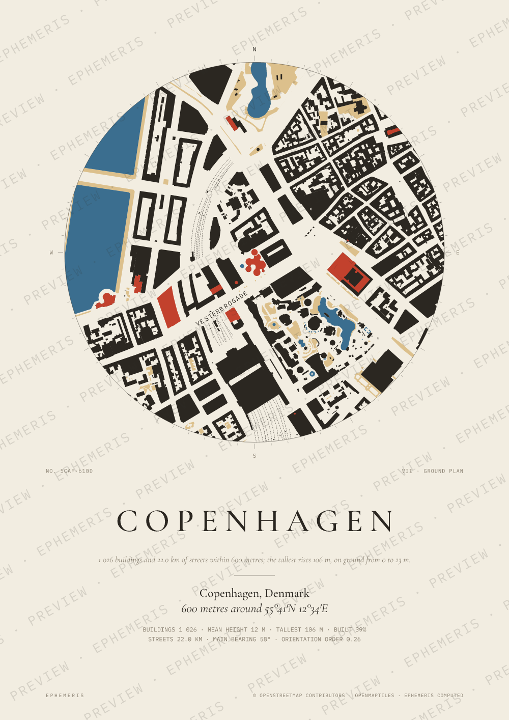 Copenhagen map poster: the city drawn as a plan