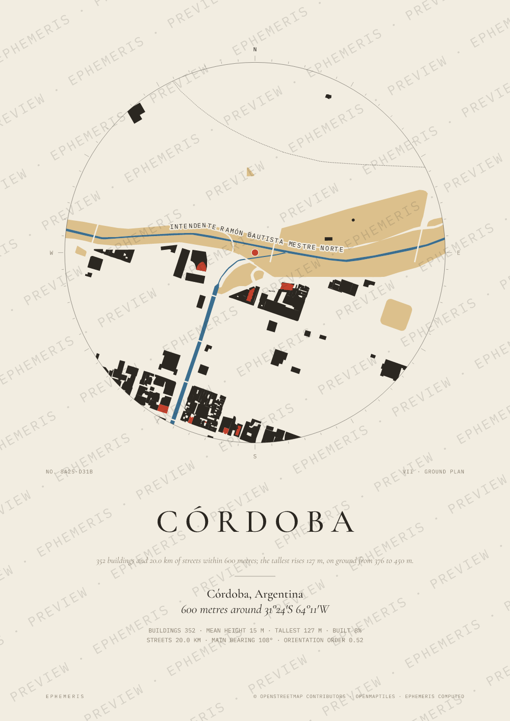 Córdoba map poster: the city drawn as a plan