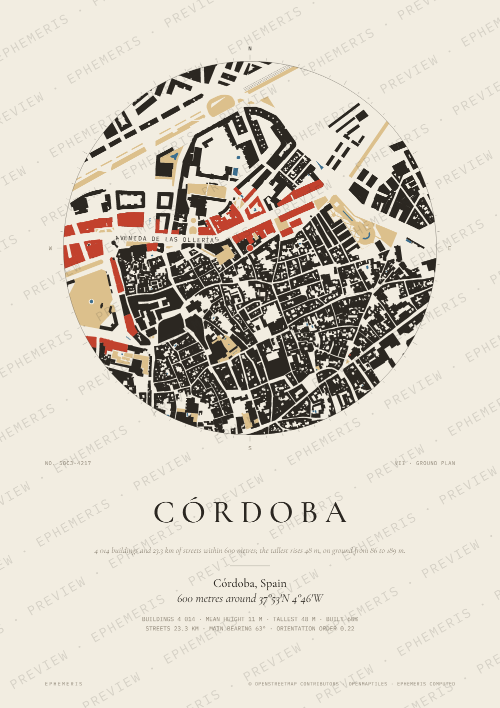 Córdoba map poster: the city drawn as a plan