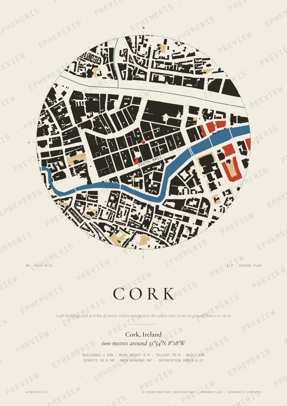 Cork map poster: the city drawn as a plan