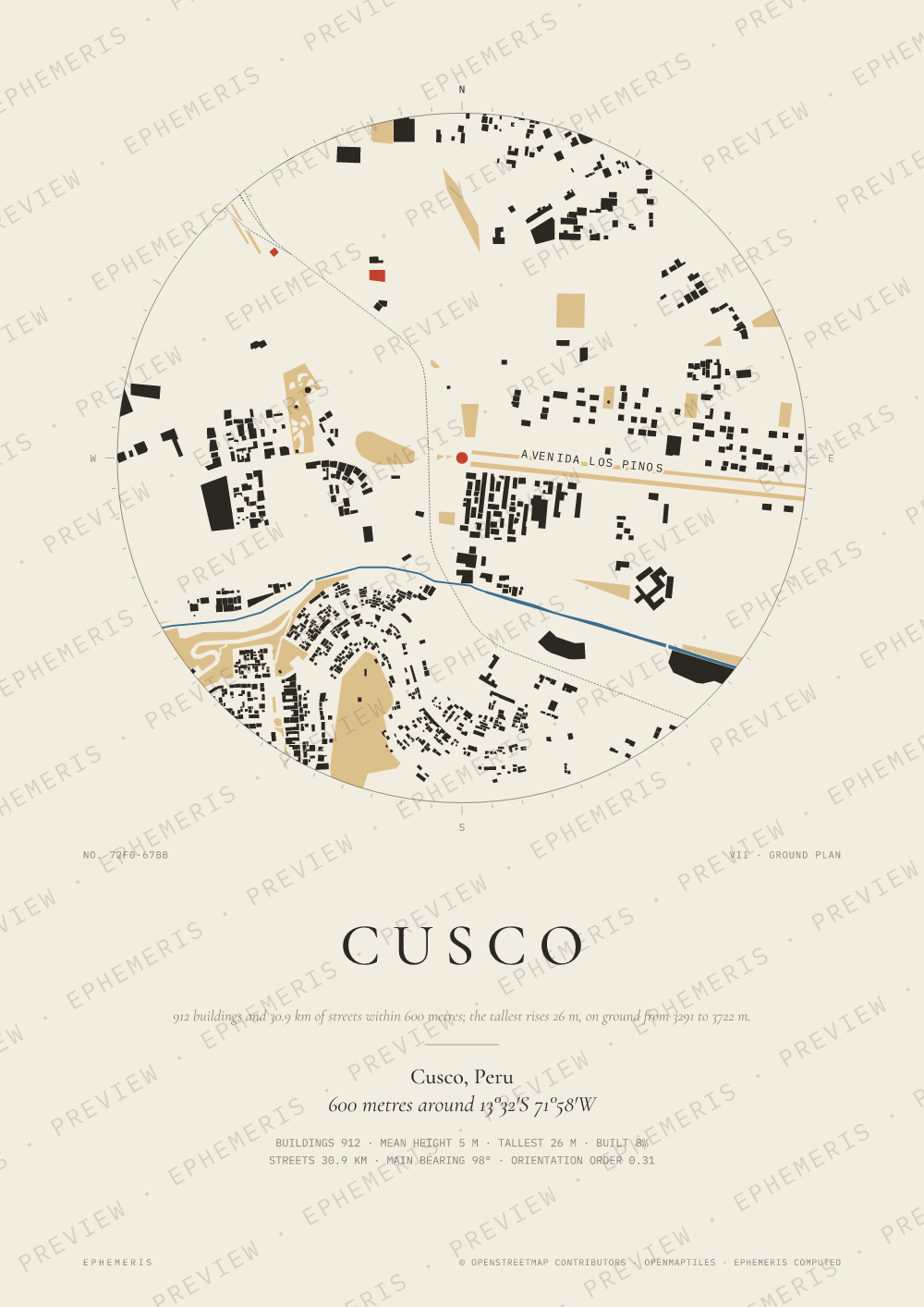Cusco map poster: the city drawn as a plan