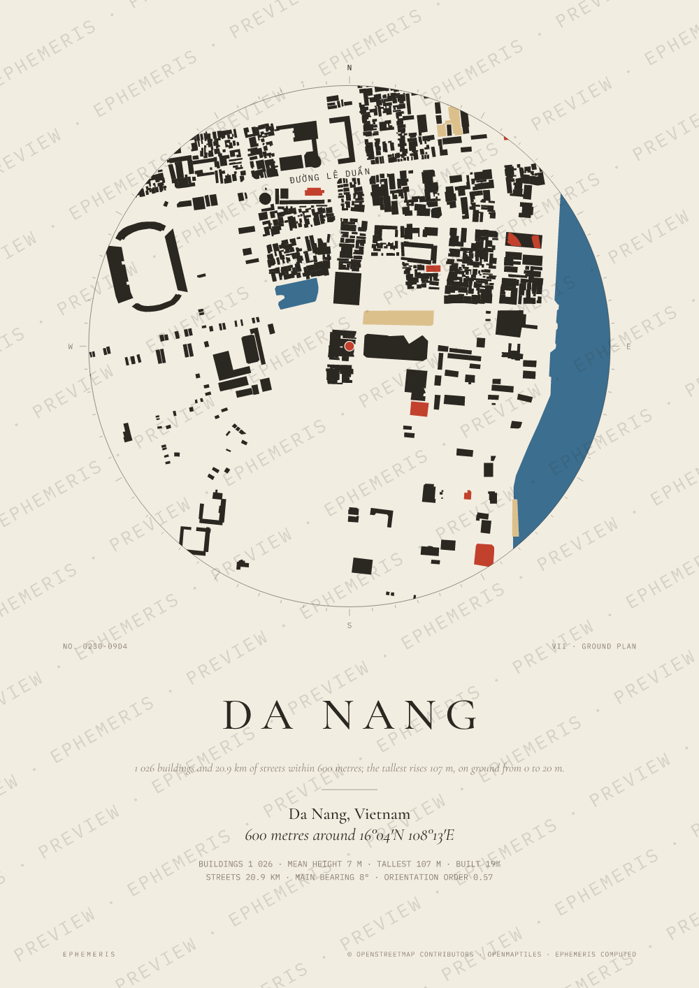 Da Nang map poster: the city drawn as a plan