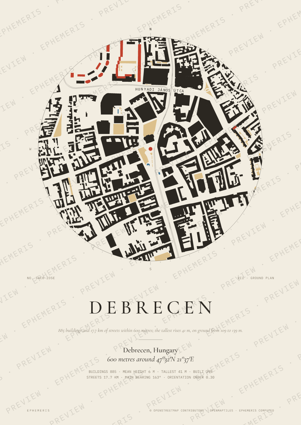 Debrecen map poster: the city drawn as a plan