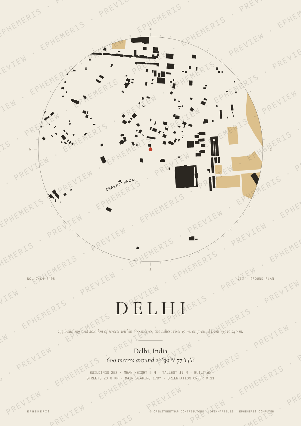 Delhi map poster: the city drawn as a plan