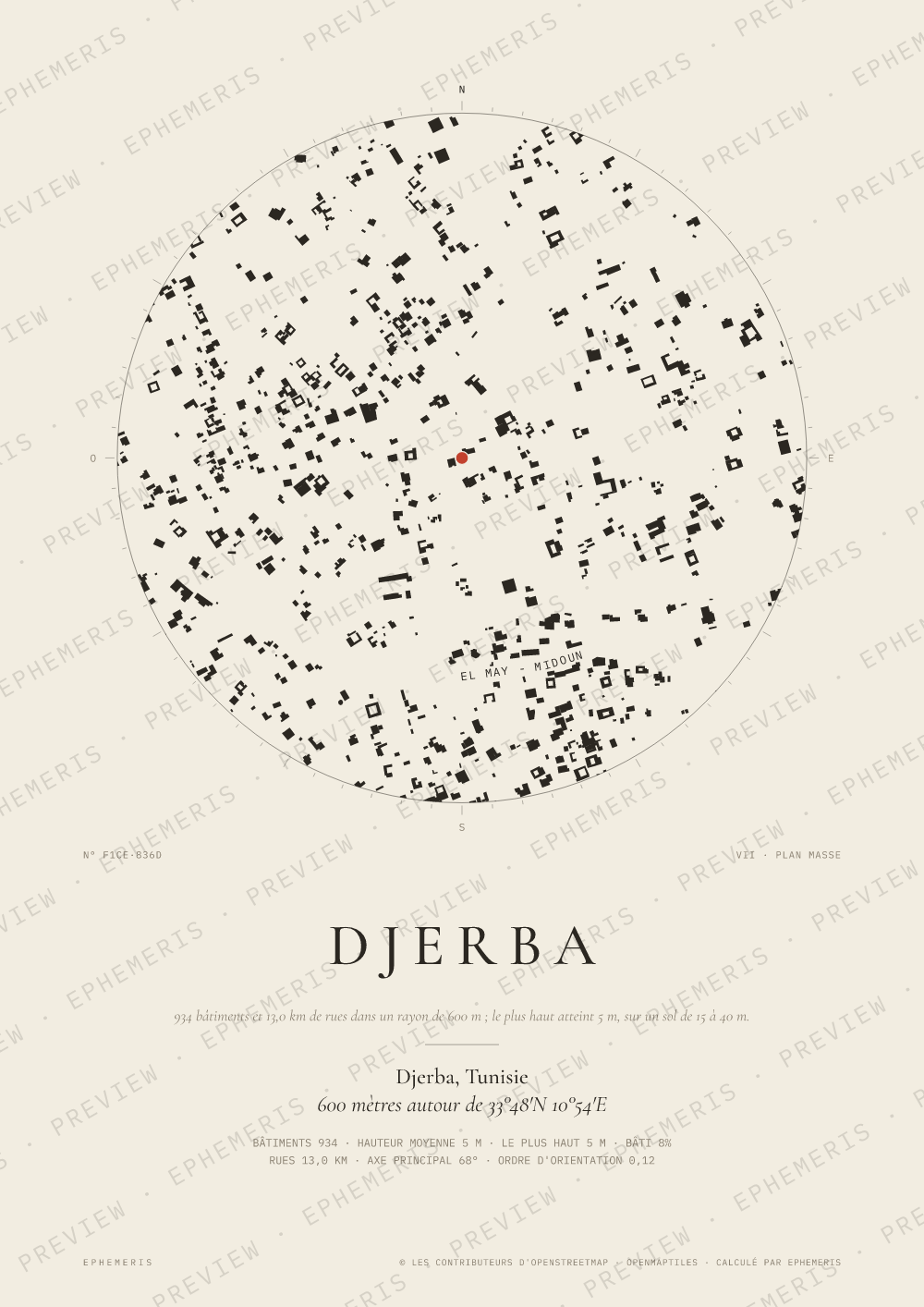 Affiche carte de Djerba : la ville dessinée en plan