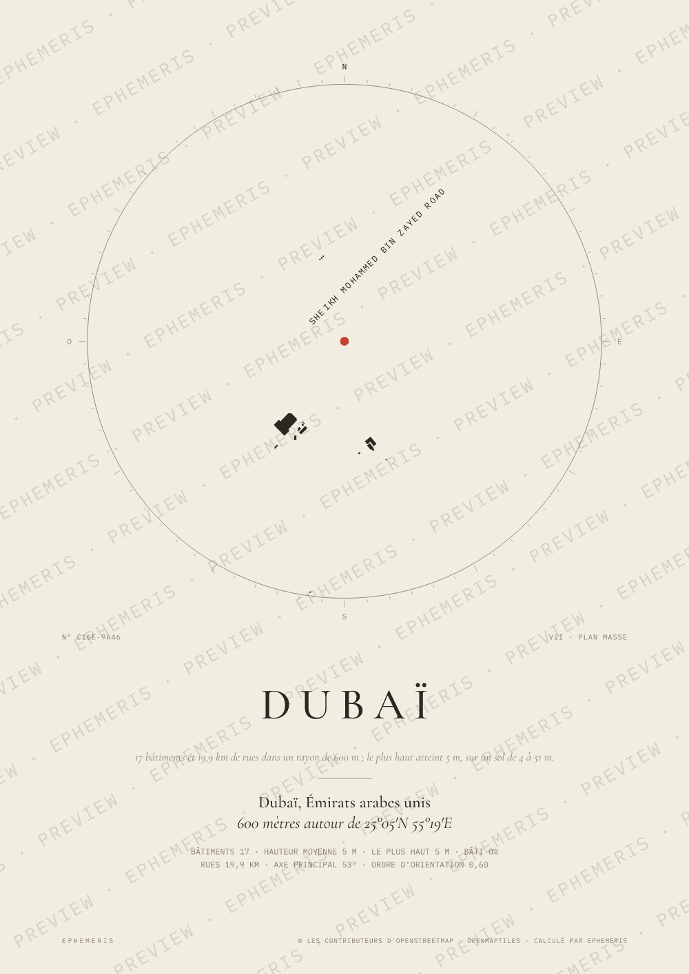 Affiche carte de Dubaï : la ville dessinée en plan