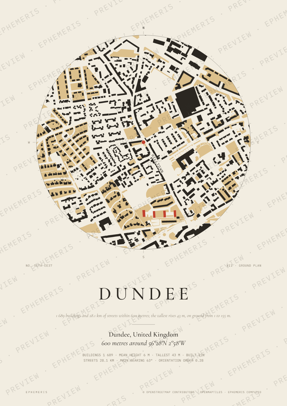 Dundee map poster: the city drawn as a plan