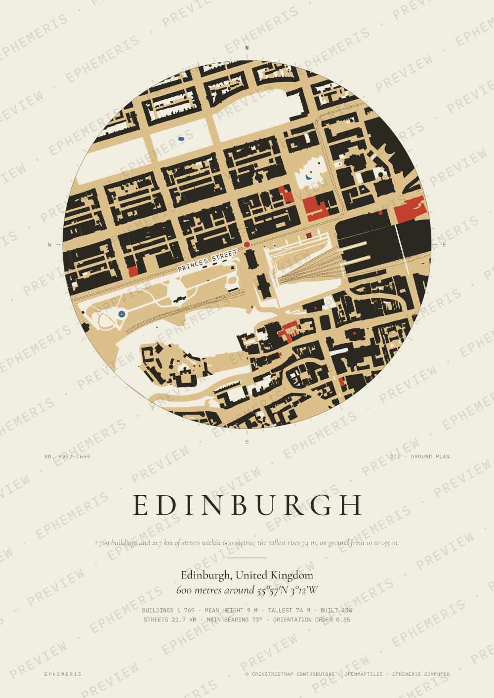 Edinburgh map poster: the city drawn as a plan