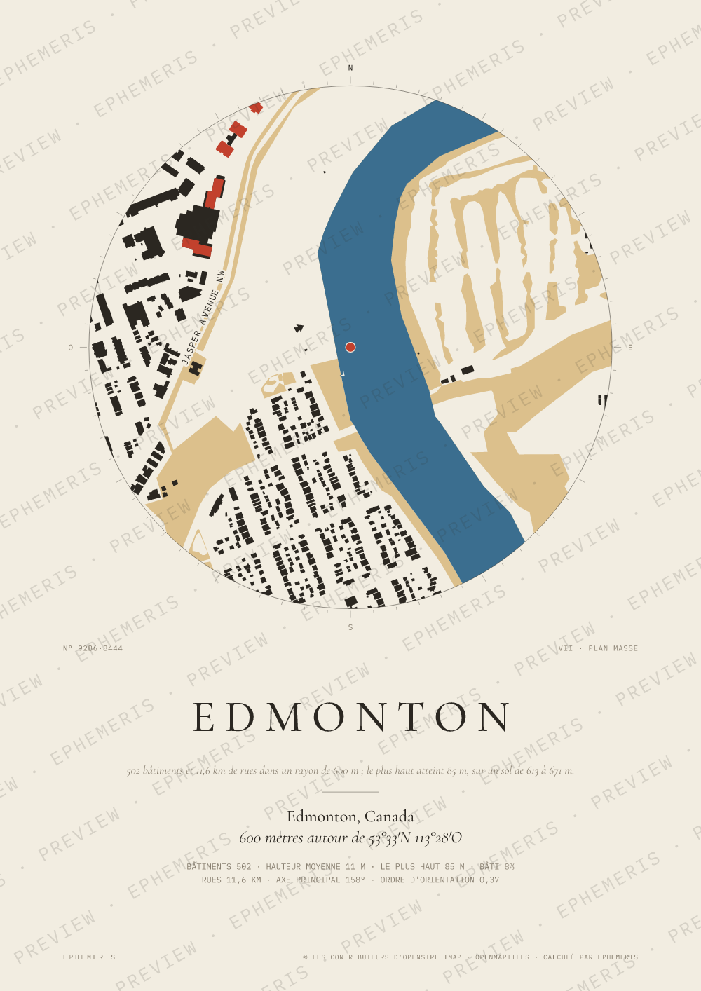 Affiche carte de Edmonton : la ville dessinée en plan