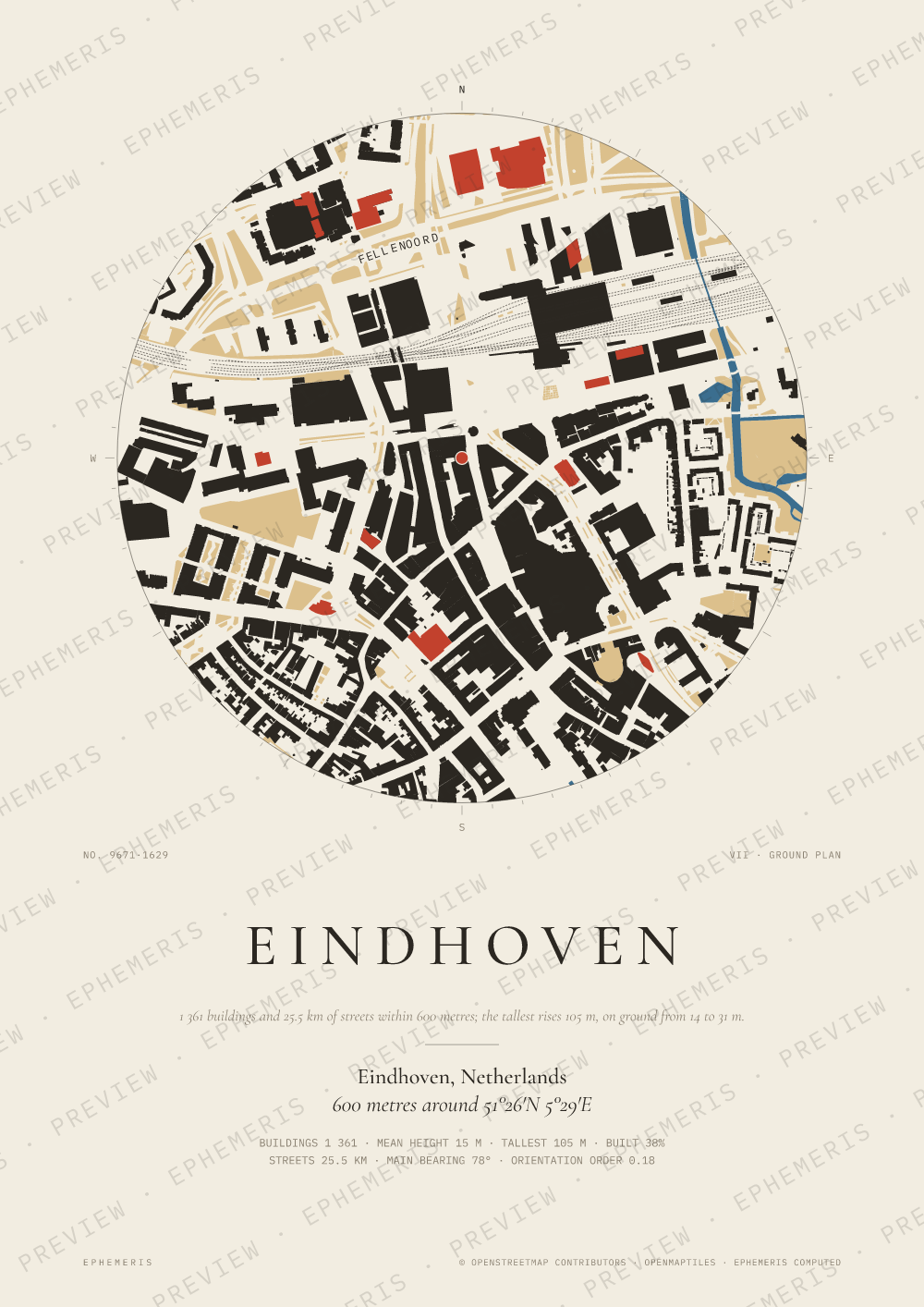 Eindhoven map poster: the city drawn as a plan
