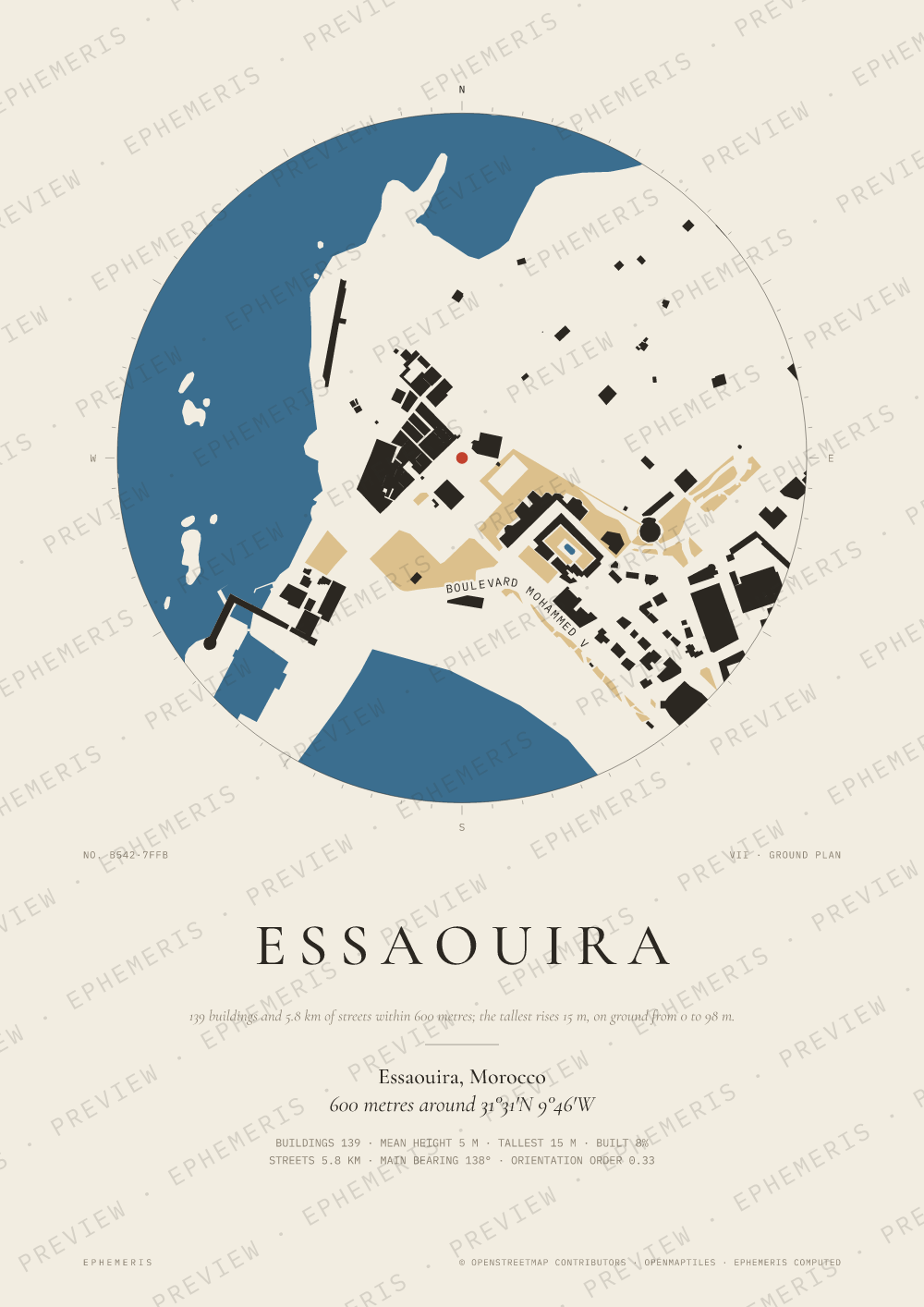 Essaouira map poster: the city drawn as a plan