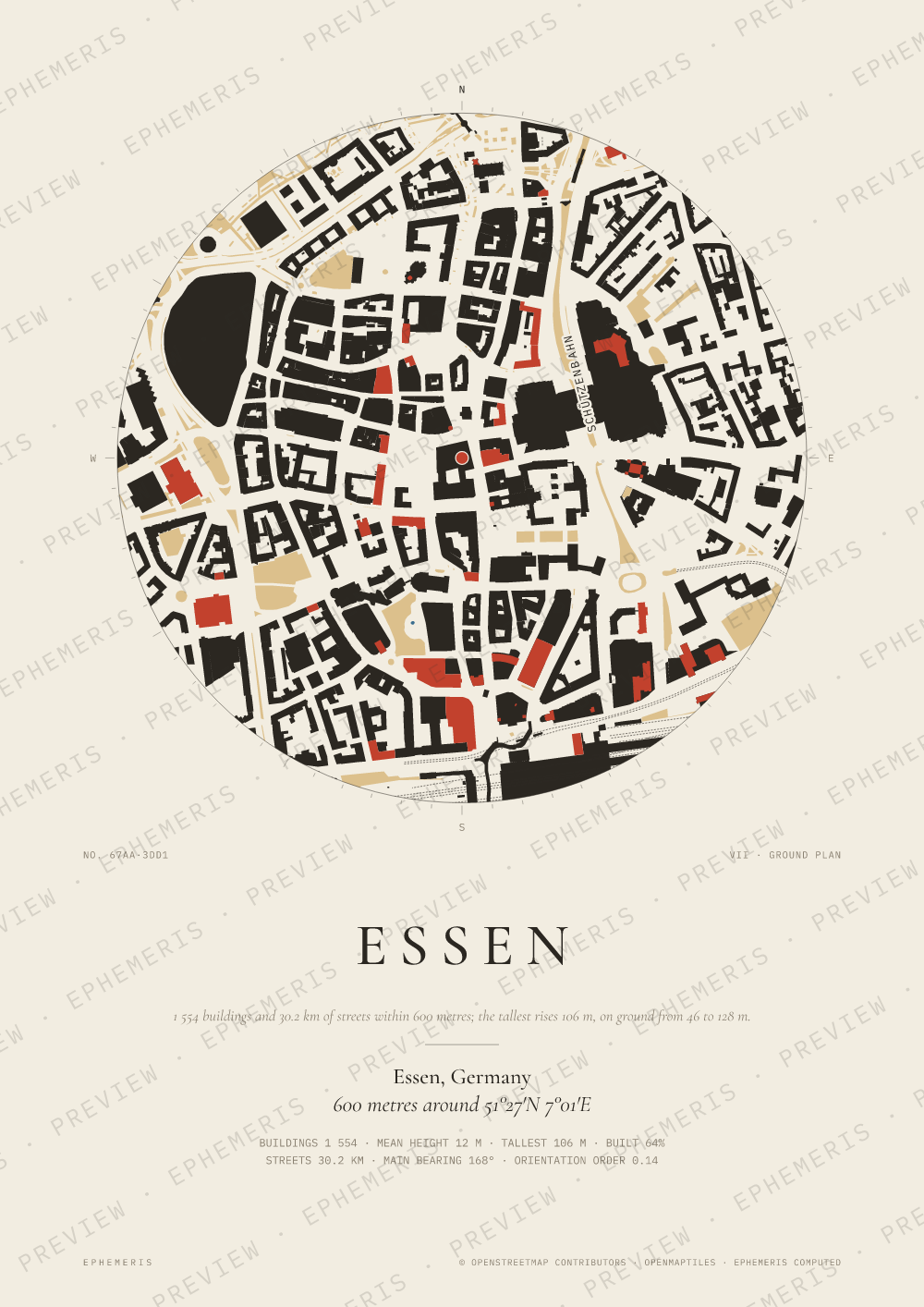 Essen map poster: the city drawn as a plan