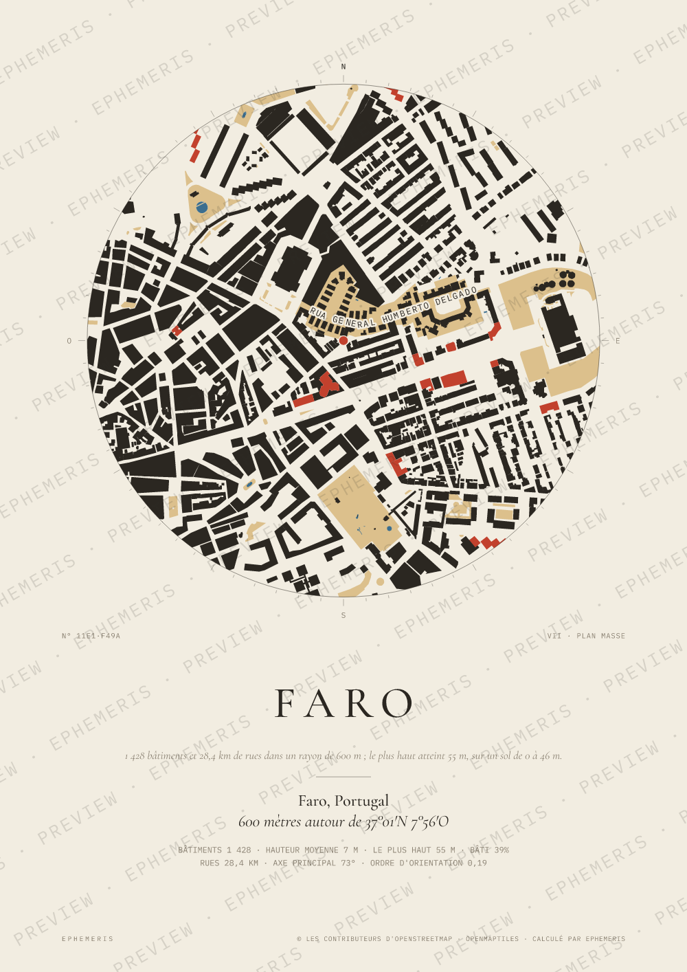 Affiche carte de Faro : la ville dessinée en plan