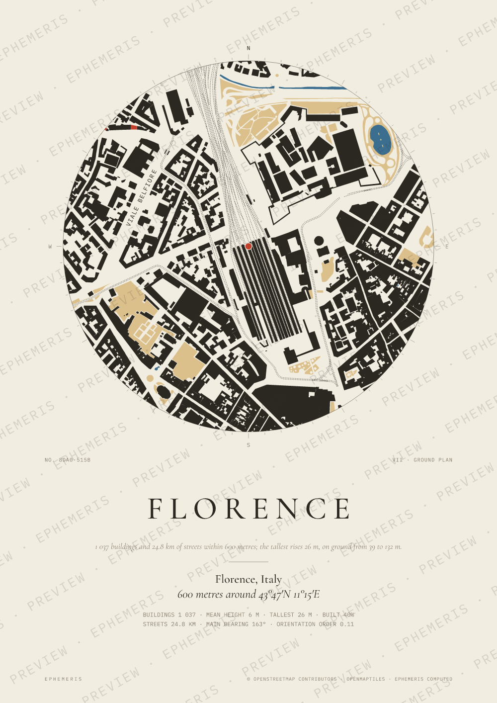 Florence map poster: the city drawn as a plan