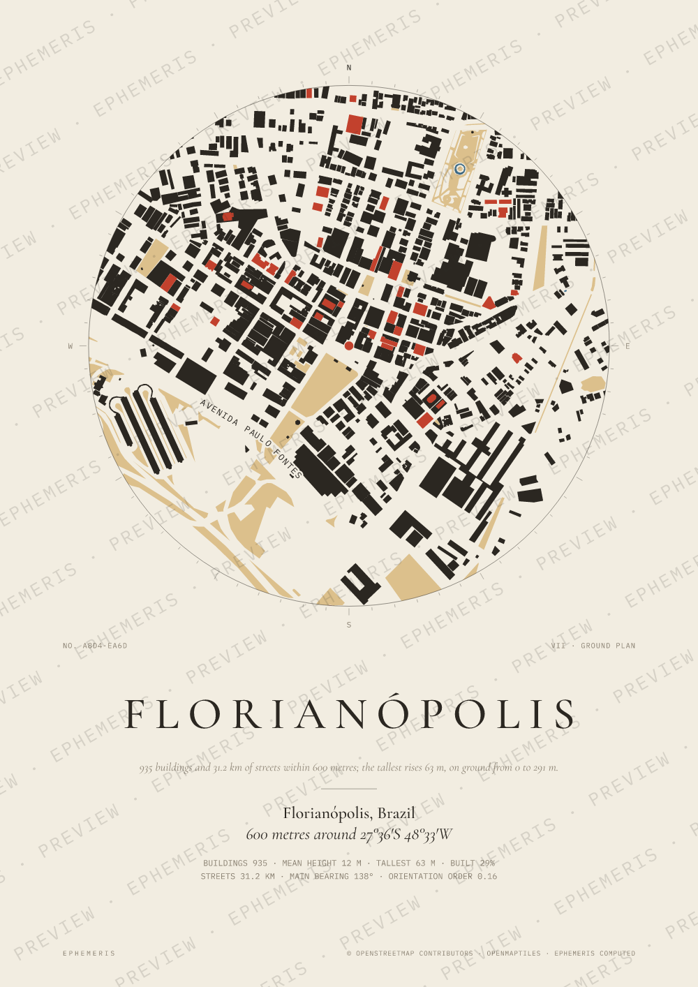 Florianópolis map poster: the city drawn as a plan