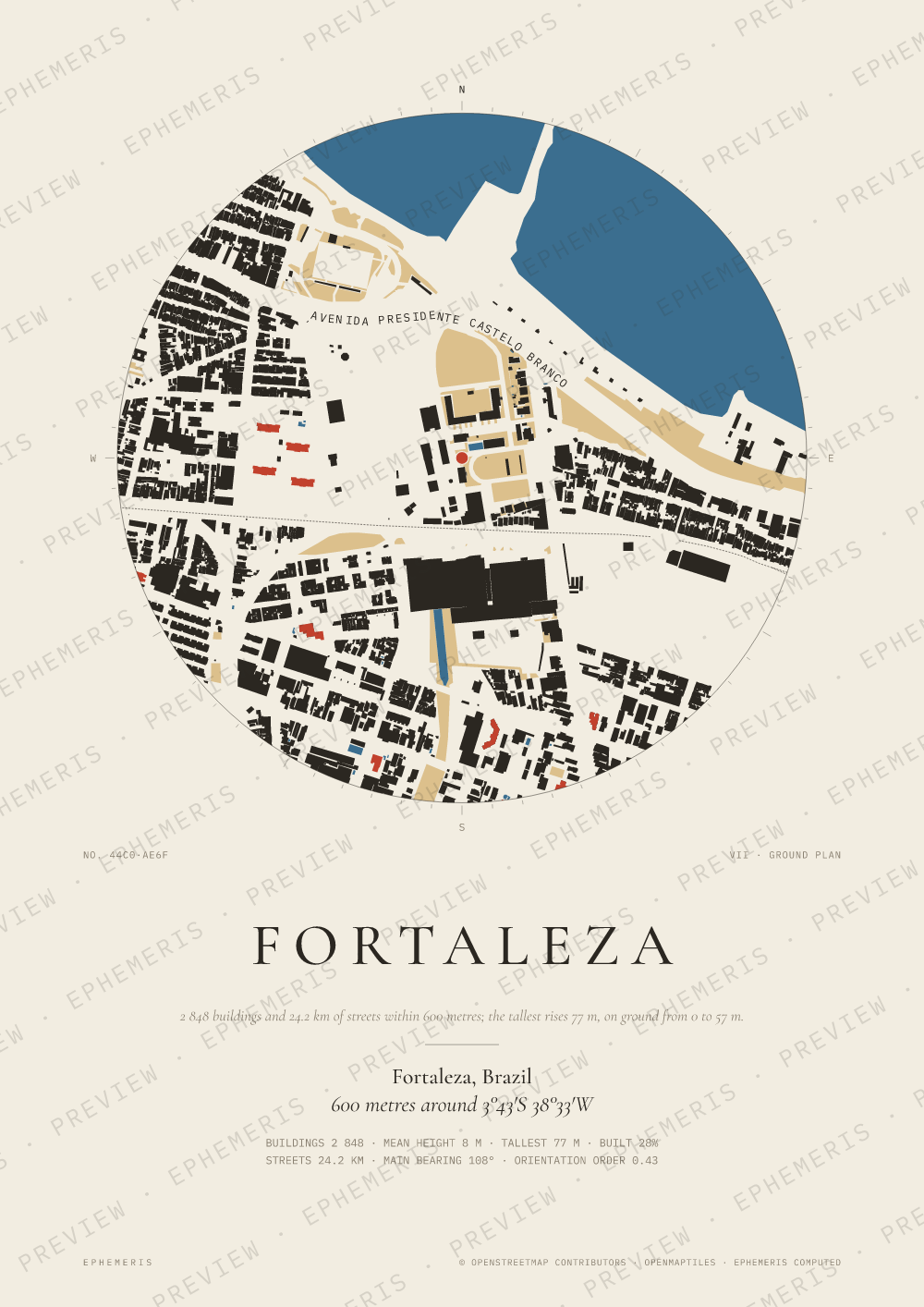 Fortaleza map poster: the city drawn as a plan