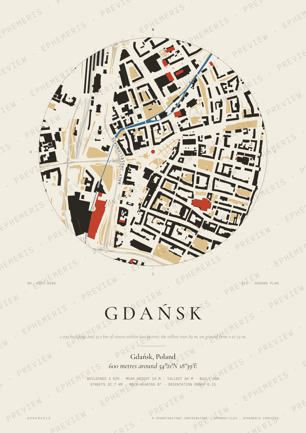 Gdańsk map poster: the city drawn as a plan