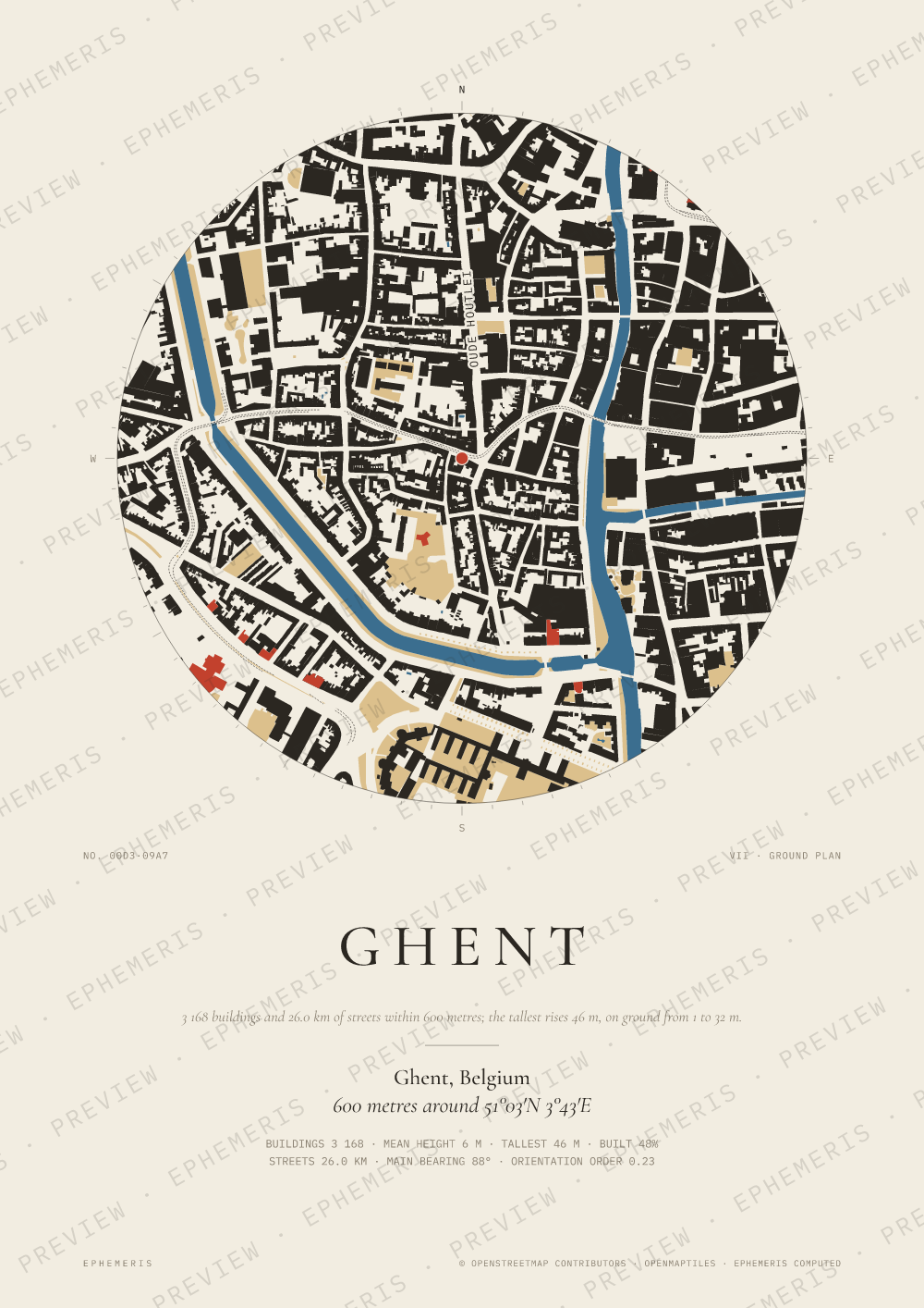 Ghent map poster: the city drawn as a plan