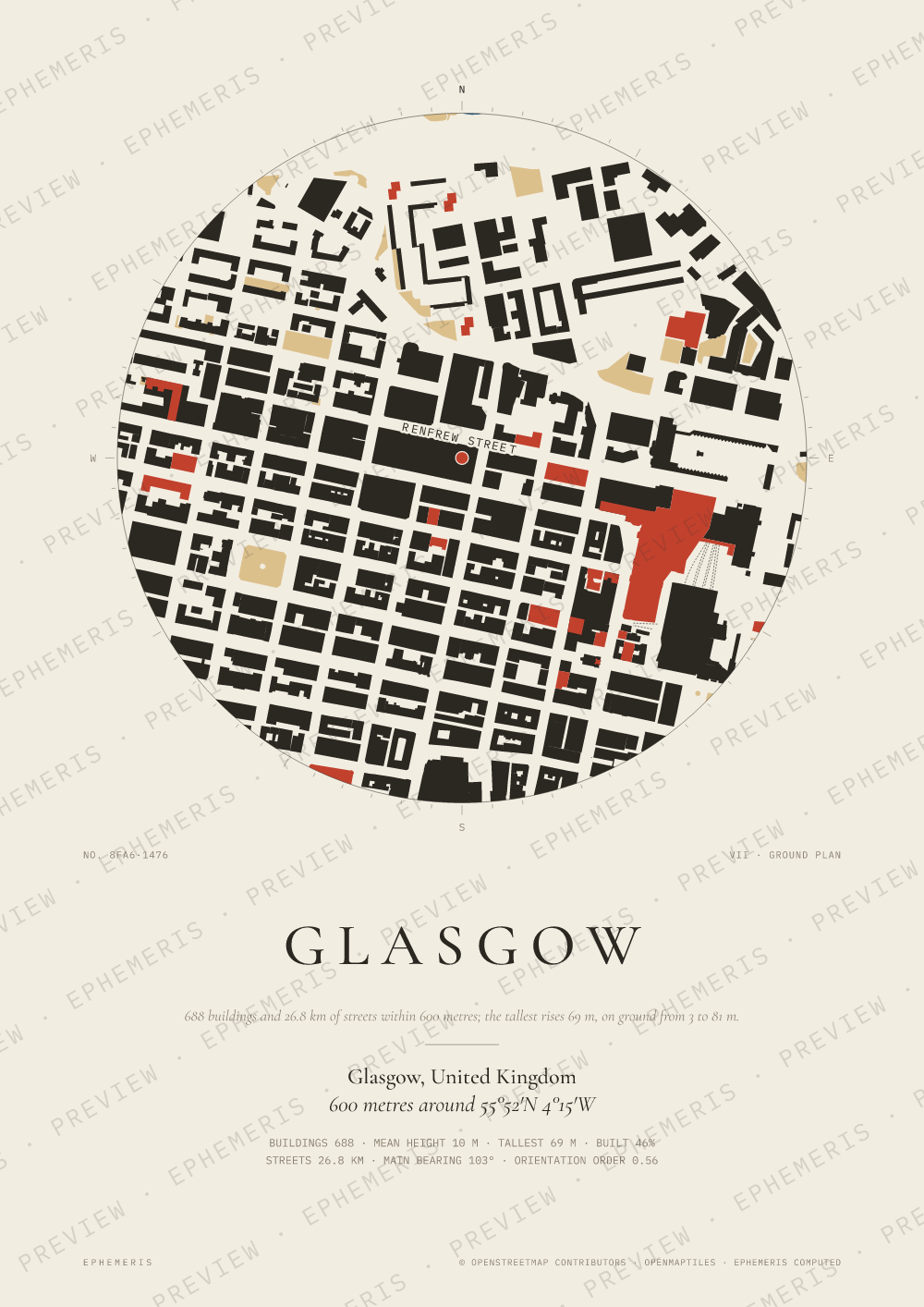 Glasgow map poster: the city drawn as a plan