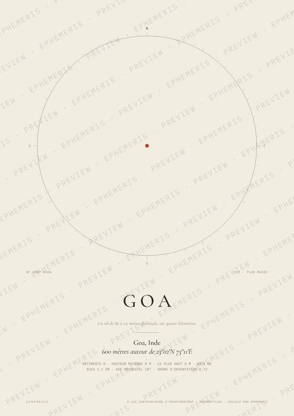 Affiche carte de Goa : la ville dessinée en plan