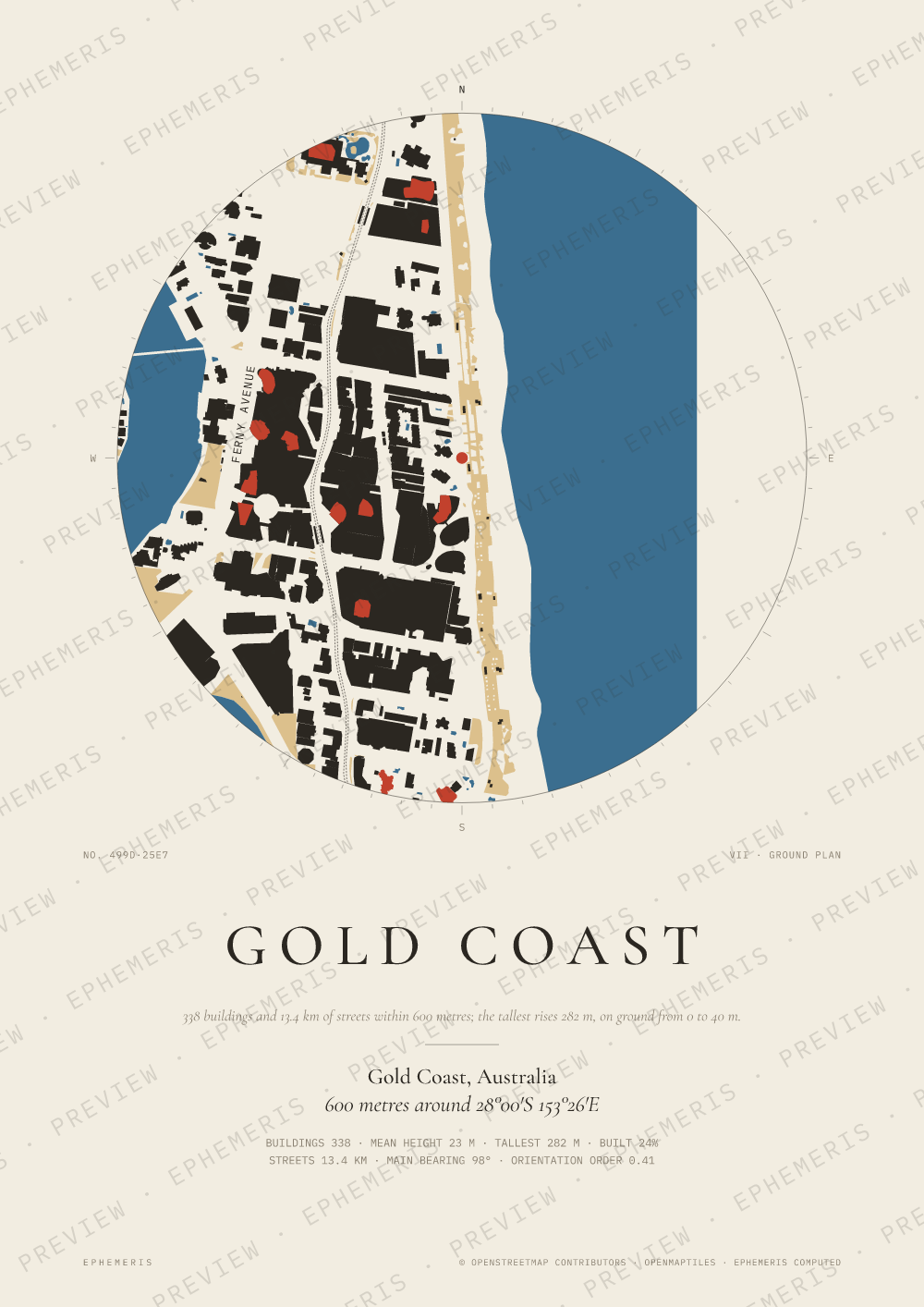 Gold Coast map poster: the city drawn as a plan