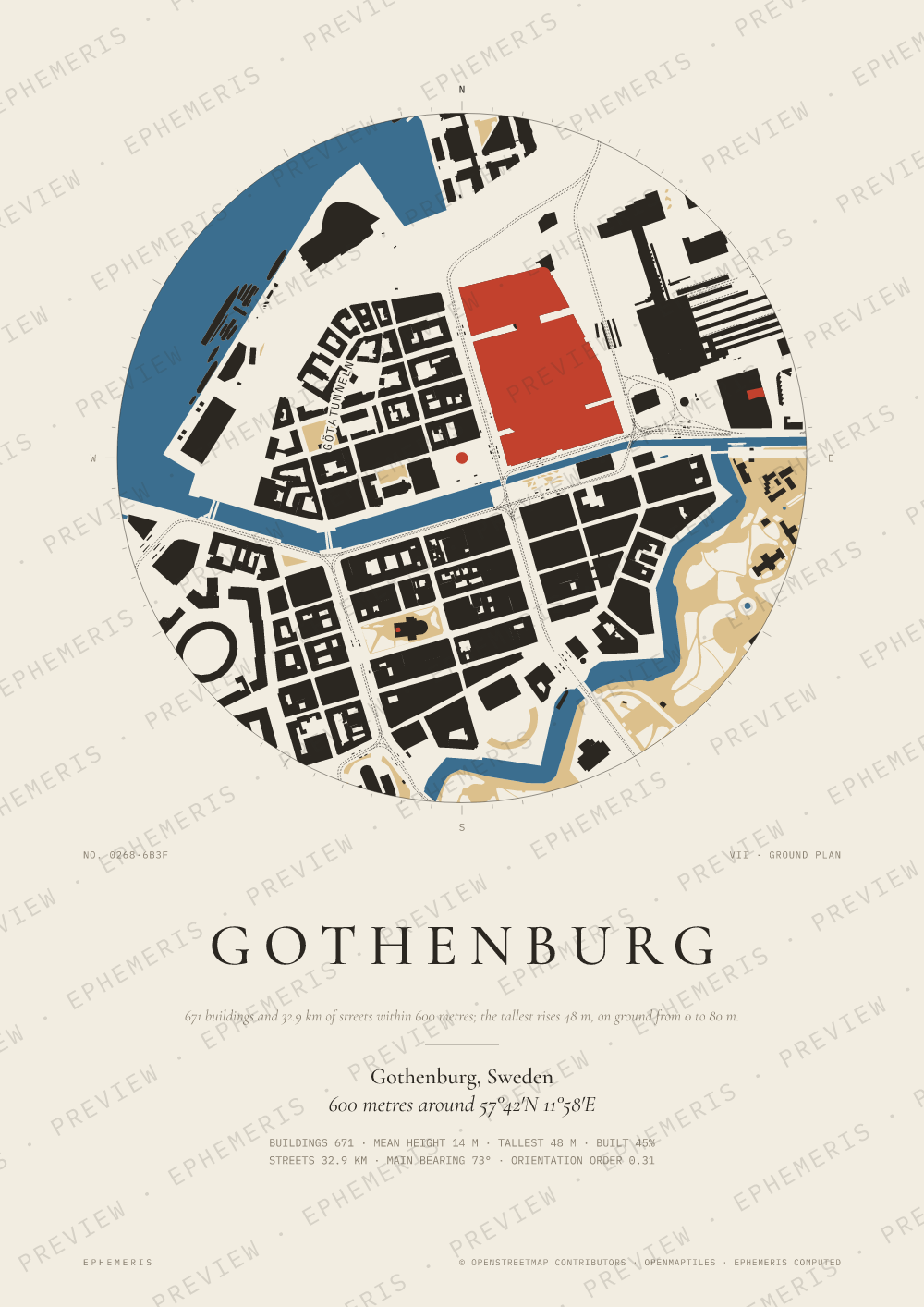 Gothenburg map poster: the city drawn as a plan