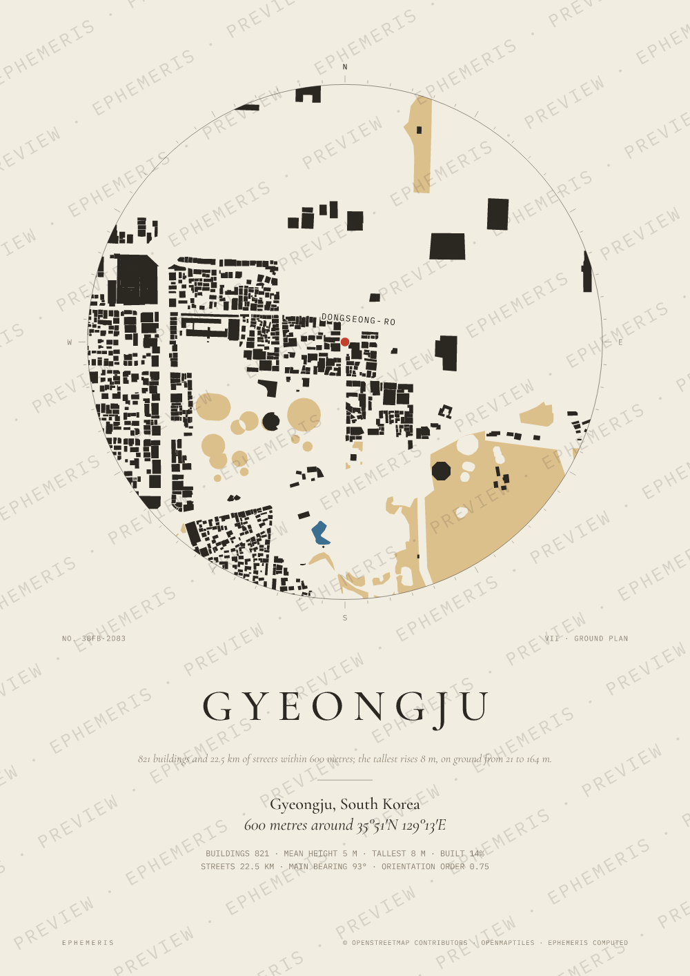 Gyeongju map poster: the city drawn as a plan