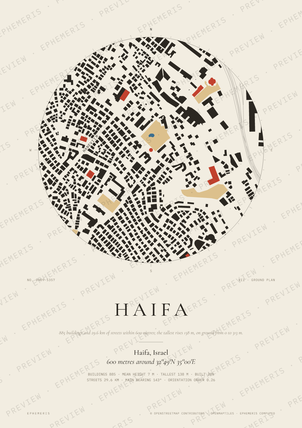 Haifa map poster: the city drawn as a plan