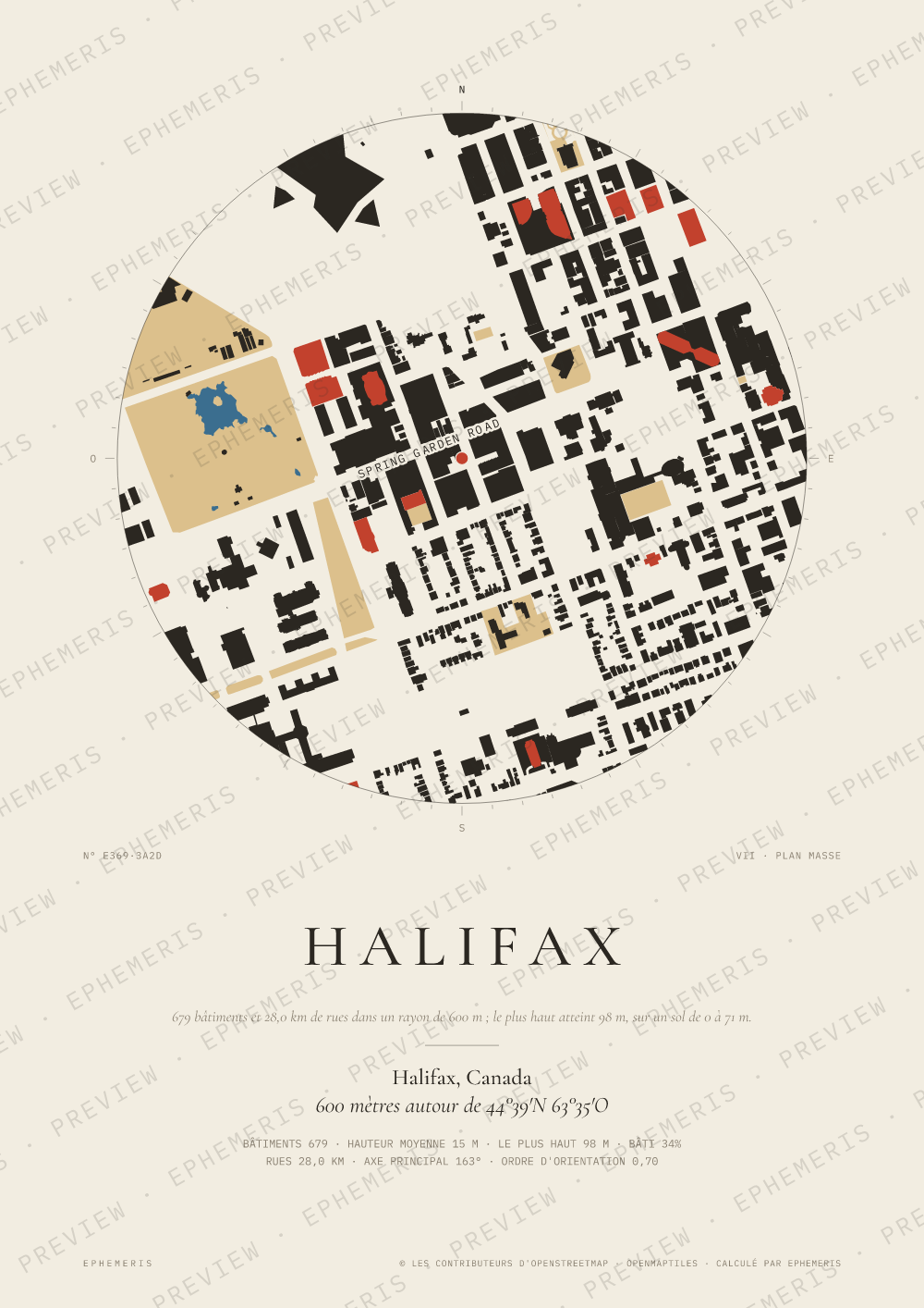 Affiche carte de Halifax : la ville dessinée en plan