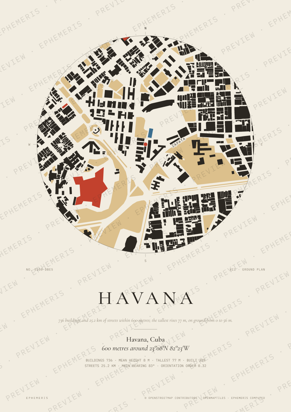 Havana map poster: the city drawn as a plan