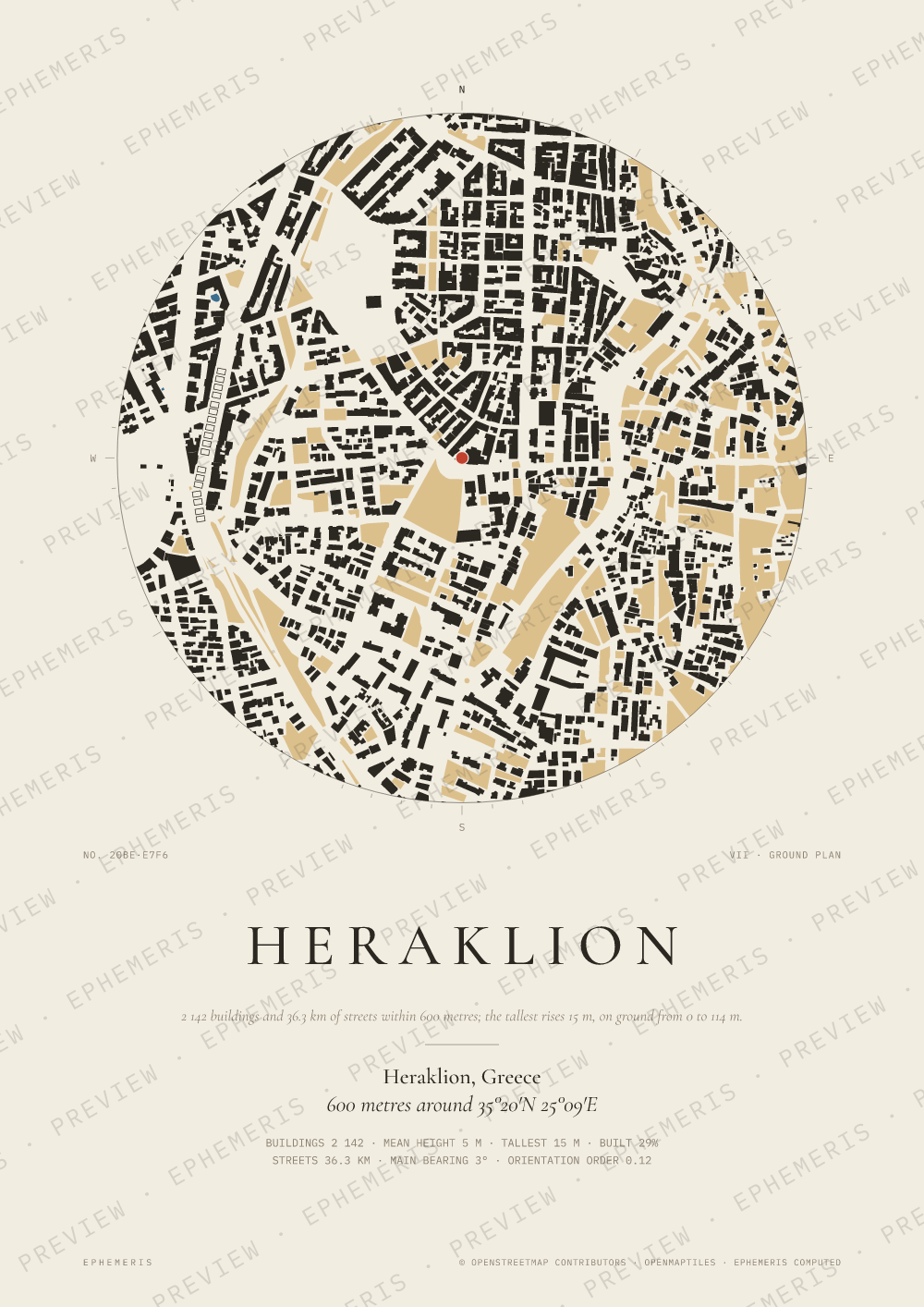 Heraklion map poster: the city drawn as a plan