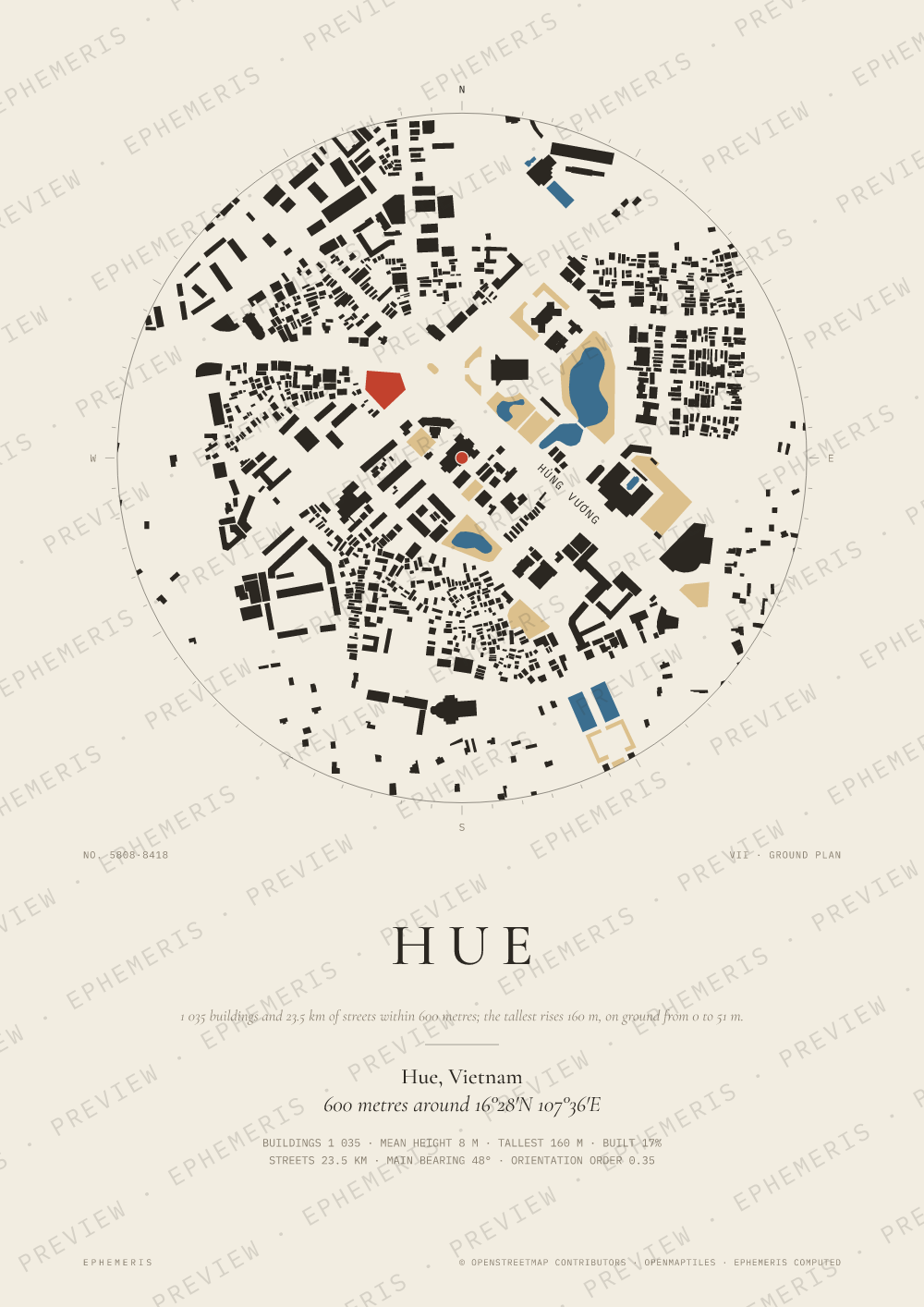 Hue map poster: the city drawn as a plan